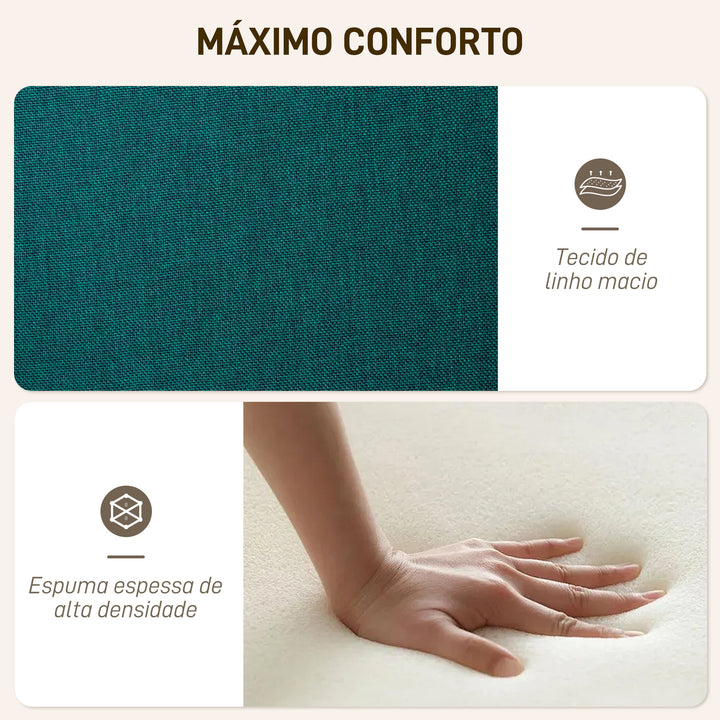 Poltrona com Apoio para Pés Poltrona de Leitura com Encosto Alto Capitonê Pés de Madeira e Revestimento em Linho Cadeira para Sala Quarto Escritório 70x72x94 cm Verde Escuro