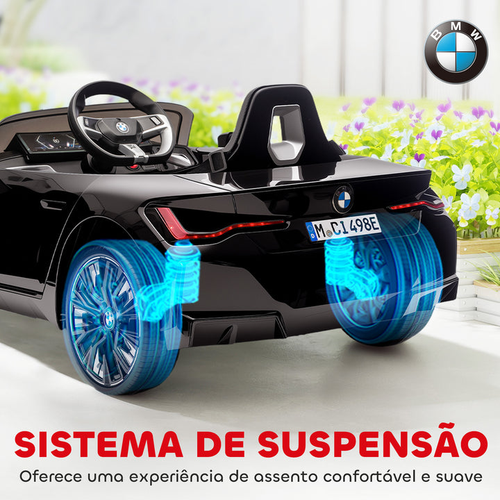 Carro Elétrico para Crianças 37-72 Meses com Licença BMW i4 Carro a Bateria 12V com Controlo Remoto Música MP3 Ecrã Luzes e Cinto de Segurança 115x67x45 cm Preto