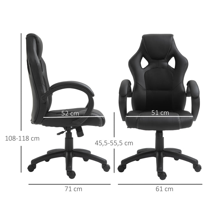 Cadeira de Escritório Ergonómica Cadeira de Escritório Giratória com Altura Ajustável Encosto Alto Estofado em Couro PU e Malha Transpirável 71x61x108-118cm Preto