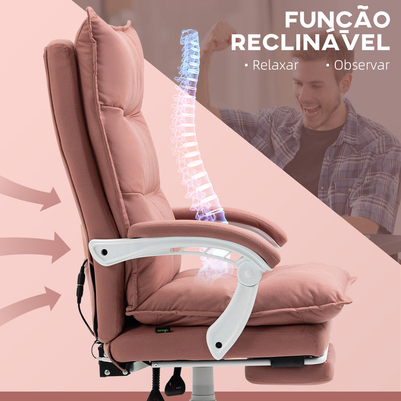 Cadeira de Escritório com 6 Pontos de Massagem e 5 Modos Cadeira de Escritório Reclinável com Função de Aquecimento Altura Ajustável e Rodas para Estúdio 66x74x114-121,5 cm Rosa