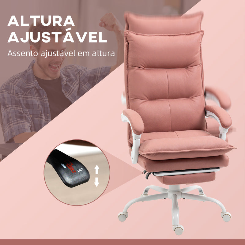 Cadeira de Escritório com 6 Pontos de Massagem e 5 Modos Cadeira de Escritório Reclinável com Função de Aquecimento Altura Ajustável e Rodas para Estúdio 66x74x114-121,5 cm Rosa