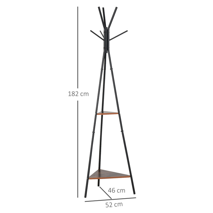 Cabide de metal cabide de roupas em forma de árvore para pendurar roupas 6 ganchos com 2 prateleiras 32.5x45.5x182cm