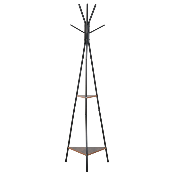 Cabide de metal cabide de roupas em forma de árvore para pendurar roupas 6 ganchos com 2 prateleiras 32.5x45.5x182cm