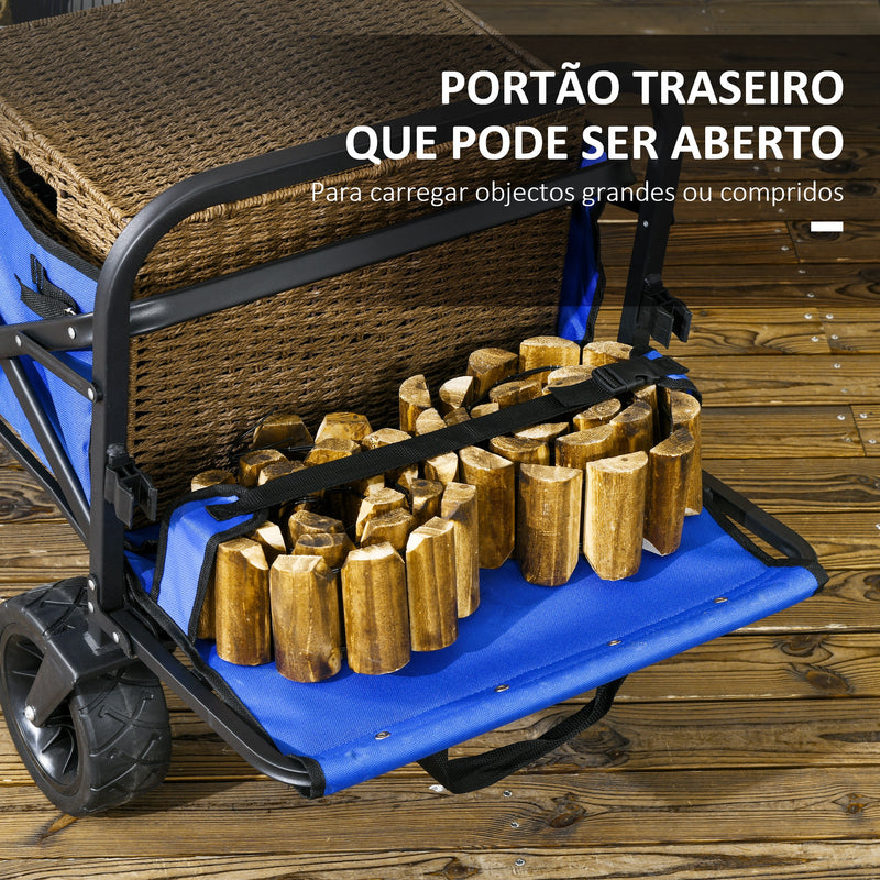 Carrinho de Transporte Carrinho Dobrável para Jardim com Comprimento e Ângulo do Guiador Ajustáveis e Bolsa de Transporte Capacidade 100 kg 99x57x77-100 cm Azul Escuro