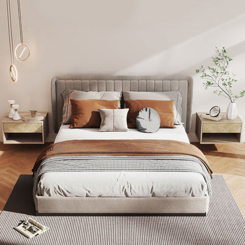 Conjunto de 2 Mesas de Cabeceira Suspensas, Mesas de Cabeceira com Gaveta e Prateleira Aberta, para Quarto, Sala, 37x32x21 cm, Natural