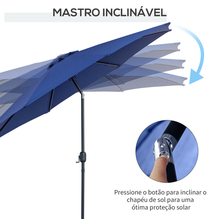 Chapéu de Sol de Jardim Ø295x250 cm com Manivela Chapéu de Sol Exterior com Mecanismo de Inclinação e Mastro Desmontável de Metal para Terraço Piscina Pátio Azul