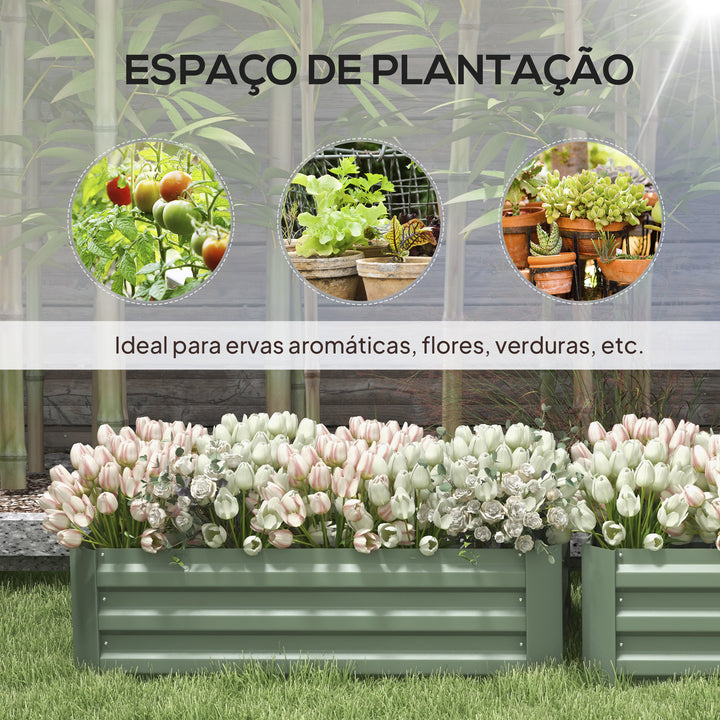 Conjunto de 2 Caixas de Plantio de Aço Caixa de Plantio Quadrada para Cultivos de Plantas Flores Pátio Exterior 100x50x30 cm Verde