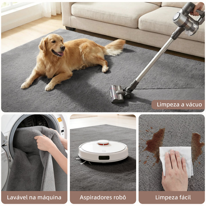 Tapete para Sala de Estar 230x160 cm Tapete Lavável à Máquina Pelo Longo Macio Estilo Moderno Tapete para Sala de Estar Quarto Sala de Jantar Cinza