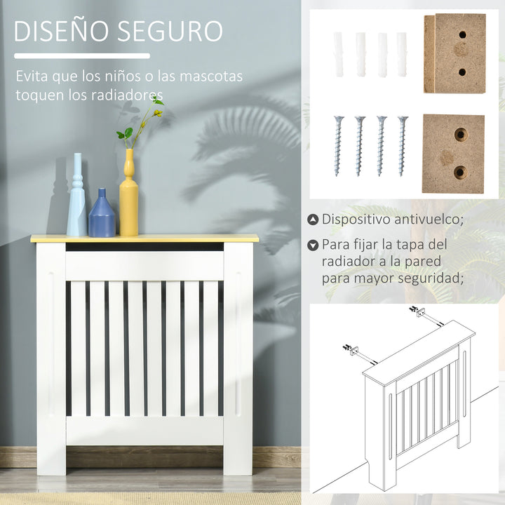 Cobertura Radiador 78x19x83cm Cobertura Radiador de MDF e Melamina de Madeira com Dispositivo Anti-Rolamento Desenho Moderno para Sala de Estar Dormitório Branco
