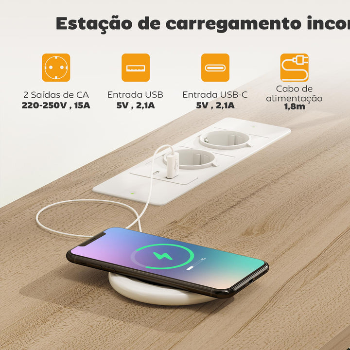 Móvel de TV com Luz LED Móvel de TV para Sala com Tomadas Portas USB Prateleiras Abertas 4 Gavetas de Tecido e Bolso para Televisão até 50 Polegadas 120x30x67,5 cm Bege e Madeira