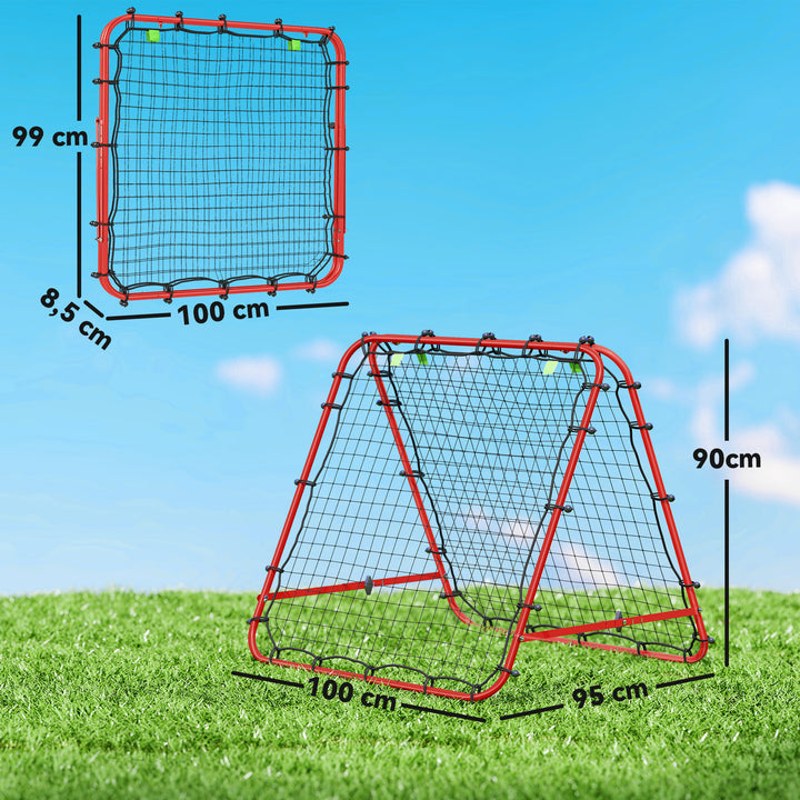 Rede de Rebote Dobrável para Treino Desportivo Ajustável em 5 Níveis de Ângulo com Tubo de Aço para Futebol Ténis e Basebol 100x95x90 cm Vermelho