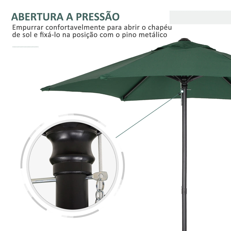 Chapéu de Sol de Jardim Ø2x2 m Chapéu de Sol com Mastro de Alumínio Manivela Teto com Ventilação Suporte de Fixação e Desmontável para Terraço Pátio Exterior Verde