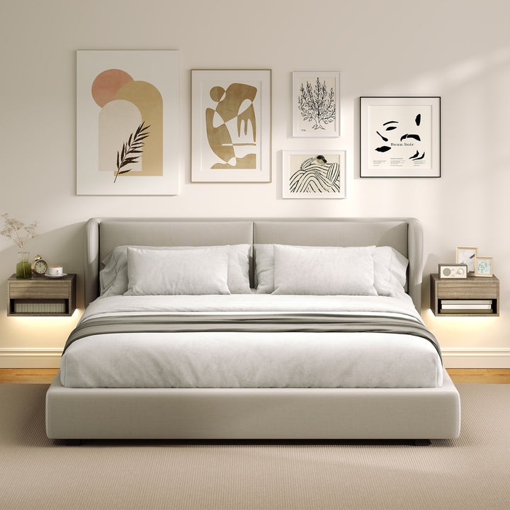 Conjunto de 2 Mesas de Cabeceira Flutuantes com Luzes LED RGB Controlo por APP Mesas de Cabeceira para Quarto com Gaveta Prateleira Aberta 37x32x21 cm Madeira