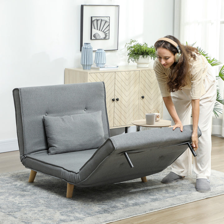 Poltrona 2 em 1 Sofá Cama Individual Dobrável com Encosto Ajustável e Almofada para Sala de Estar Dormitório Escritório Carga 125 kg 90x78x79 cm Cinza