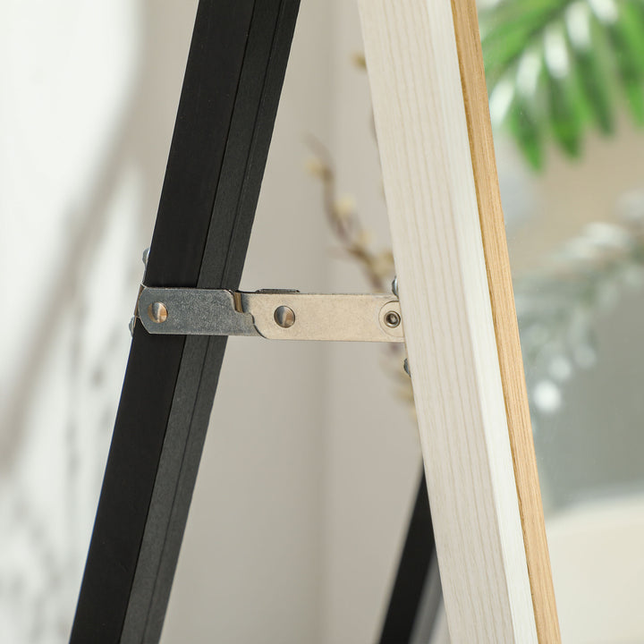 Espelho de Pé 37x157 cm Espelho de Corpo Inteiro com Estrutura de MDF e Suporte para Sala de Estar Dormitório Branco e Madeira Escura