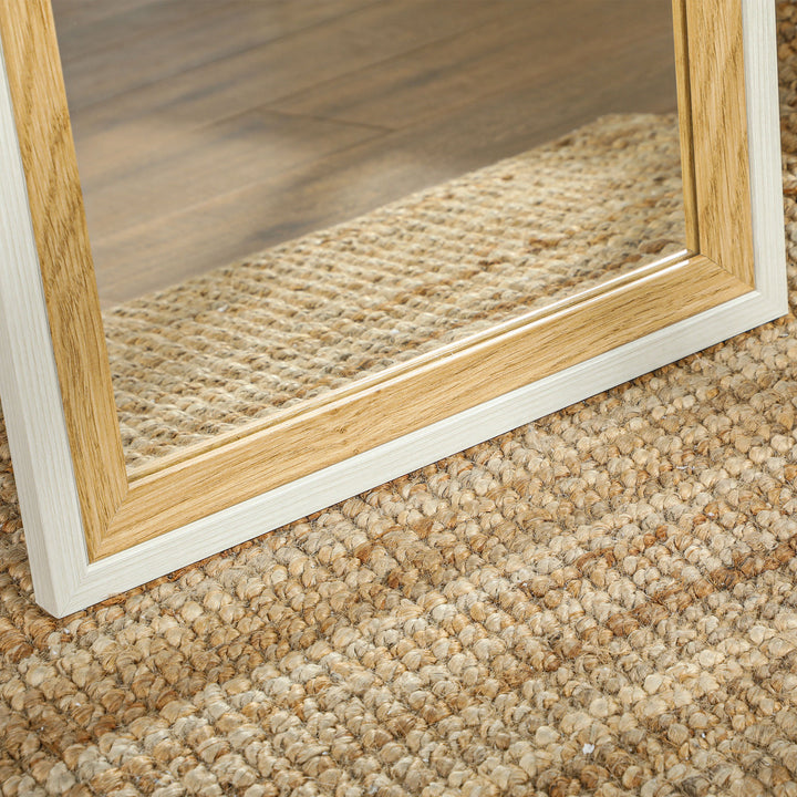 Espelho de Pé 37x157 cm Espelho de Corpo Inteiro com Estrutura de MDF e Suporte para Sala de Estar Dormitório Branco e Madeira Escura