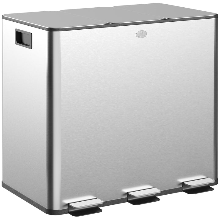 Balde de Lixo de Cozinha com 3 Compartimentos 3x15L Cubo de Lixo de Aço Inoxidável com Pedais Tampas com Fechamento Suave e Cubo Amovível para Escritório Cozinha Prata