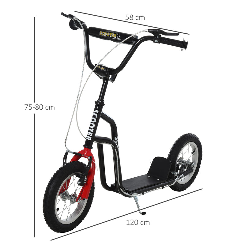 Trotinete para Crianças acima de 5 Anos Trotinete Infantil com Guiador Ajustável em Altura Travão Duplo e Estrutura de Aço Carga 100 kg para Adolescentes 120x58x75-80 cm Preto