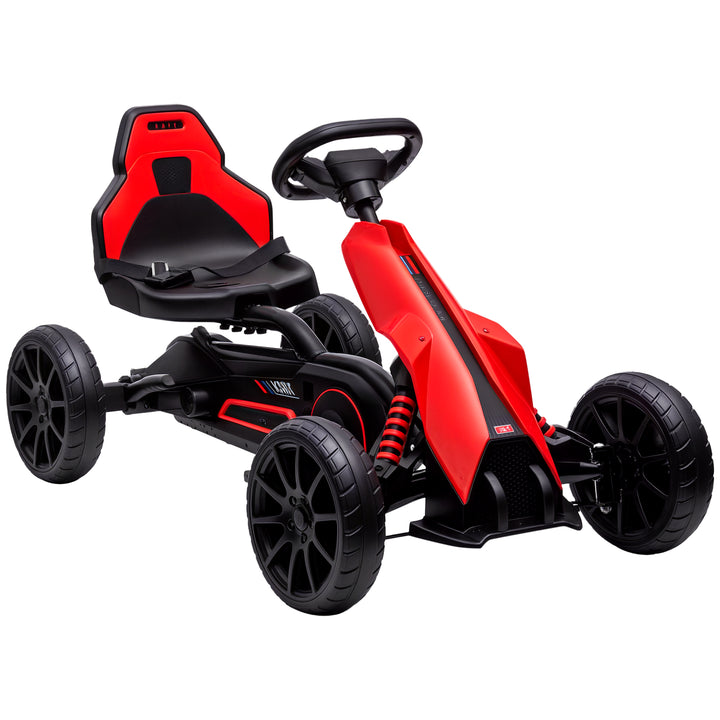 Kart a Pedais Infantil Kart a Pedais para Crianças de 3-8 Anos com Assento Ajustável em 4 Posições, Travão de Mão e Rodas de EVA Carga 30 kg 100x58x58,5 cm Vermelho
