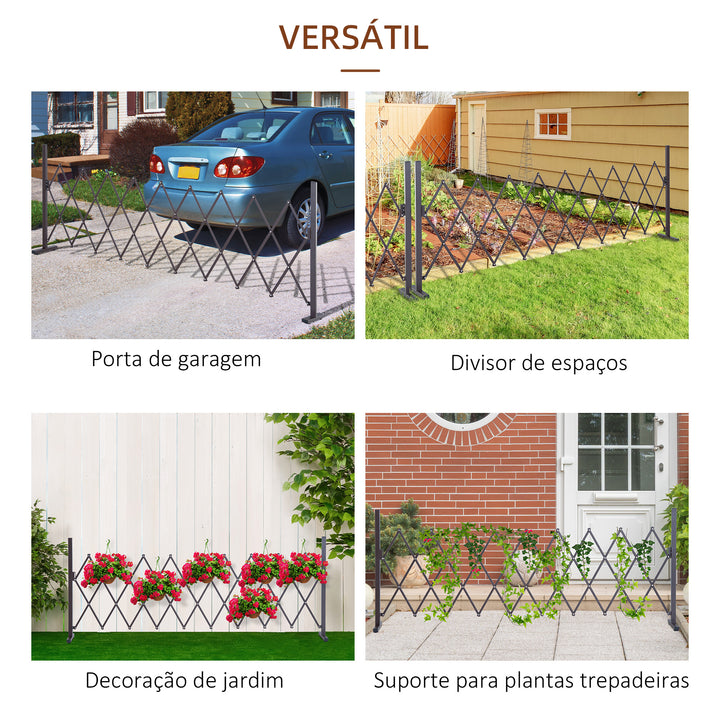 Cerca de Jardim em Liga de Alumínio Barreira de Exterior Extensível Cerca de Jardim Metálica para Decoração 250x31x103,5 cm Marrom