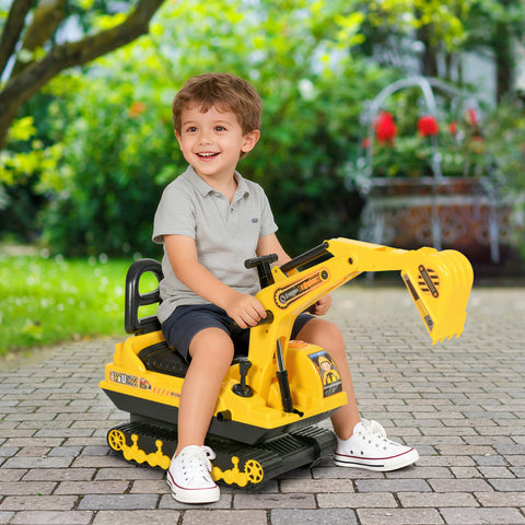 Escavadora sem Pedais com Braço Móvil Carro Andador com Assento de Armazenamento Pá Dianteira e Buzina Carga Máxima 30 kg 78x24x58,5 cm Amarelo