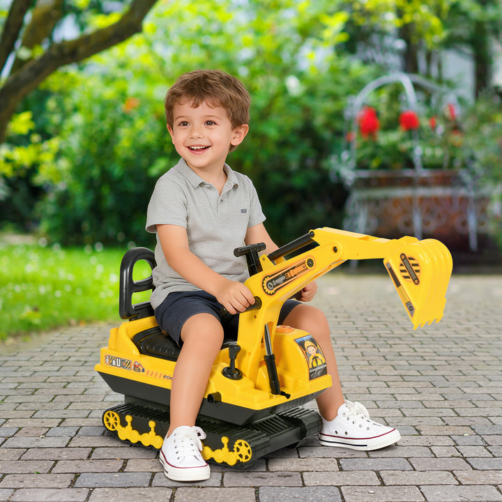 Escavadora sem Pedais com Braço Móvil Carro Andador com Assento de Armazenamento Pá Dianteira e Buzina Carga Máxima 30 kg 78x24x58,5 cm Amarelo
