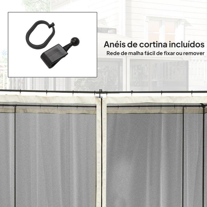 4 Painéis Laterais 302x207 cm para Tenda de Jardim Mosquiteira para Gazebo com Zíperes e Anéis Pretos
