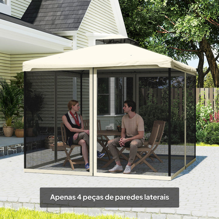 4 Painéis Laterais 302x207 cm para Tenda de Jardim Mosquiteira para Gazebo com Zíperes e Anéis Pretos