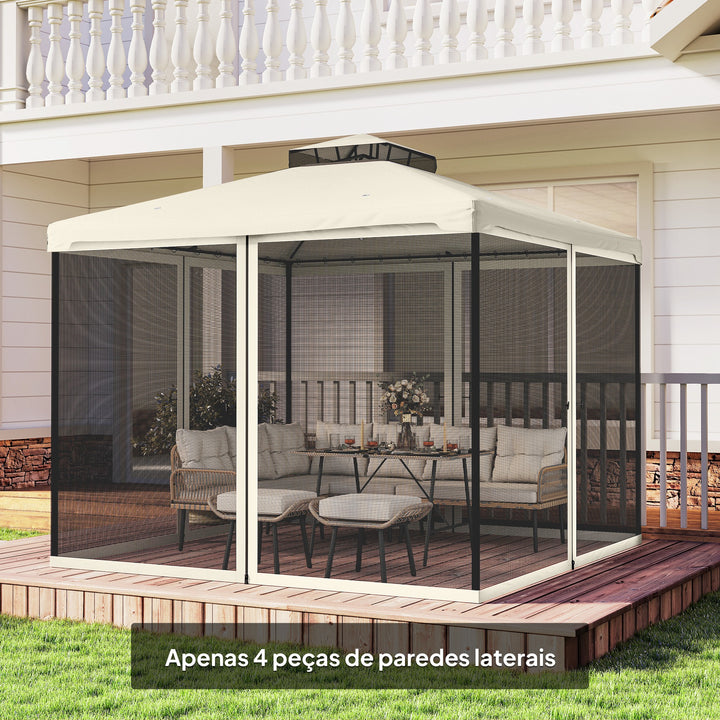 4 Painéis Laterais 302x207 cm para Tenda de Jardim Mosquiteira para Gazebo com Zíperes e Anéis Pretos
