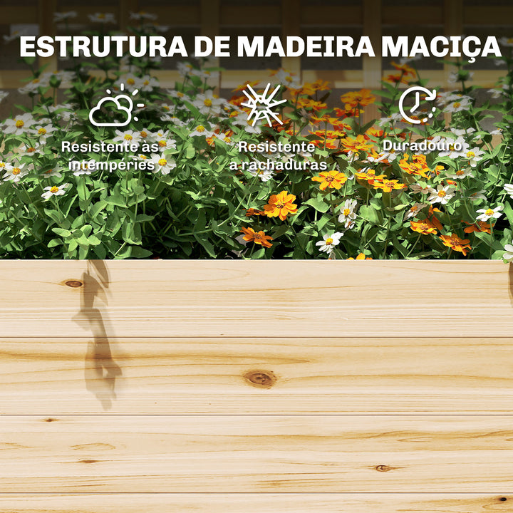 Jardineira com Treliça e Teto em Madeira, Jardineira Exterior Grande para Plantas Trepadeiras, com 2 Prateleiras, Drenagem e Forro, Floreira Elevada para Pátio, Terraço, 76x43,5x177 cm, Natural