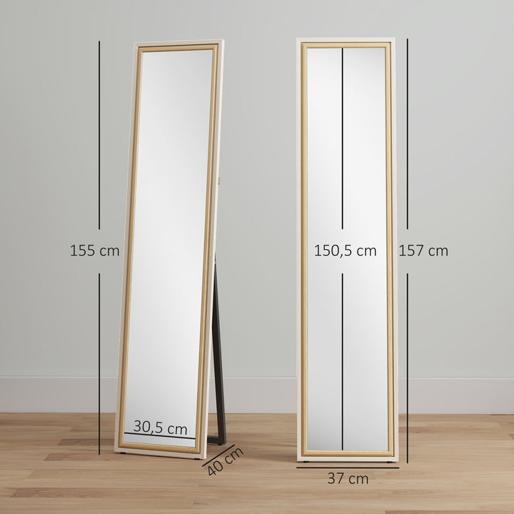 Espelho de Pé 157x37 cm Espelho Corpo Inteiro Grande com Moldura Bicolor para Utilizar Inclinado ou Suspenso para Sala Quarto Corredor Entrada Madeira