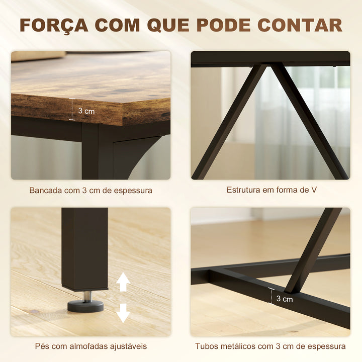 Mesa de Refeição Retangular para 6-8 Pessoas Mesa de Cozinha Industrial com Bancada Grosso e Pés de Metal 180x80x75,5 cm Castanho Rústico