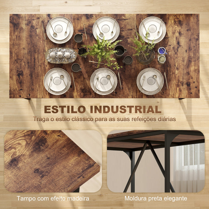 Mesa de Refeição Retangular para 6-8 Pessoas Mesa de Cozinha Industrial com Bancada Grosso e Pés de Metal 180x80x75,5 cm Castanho Rústico