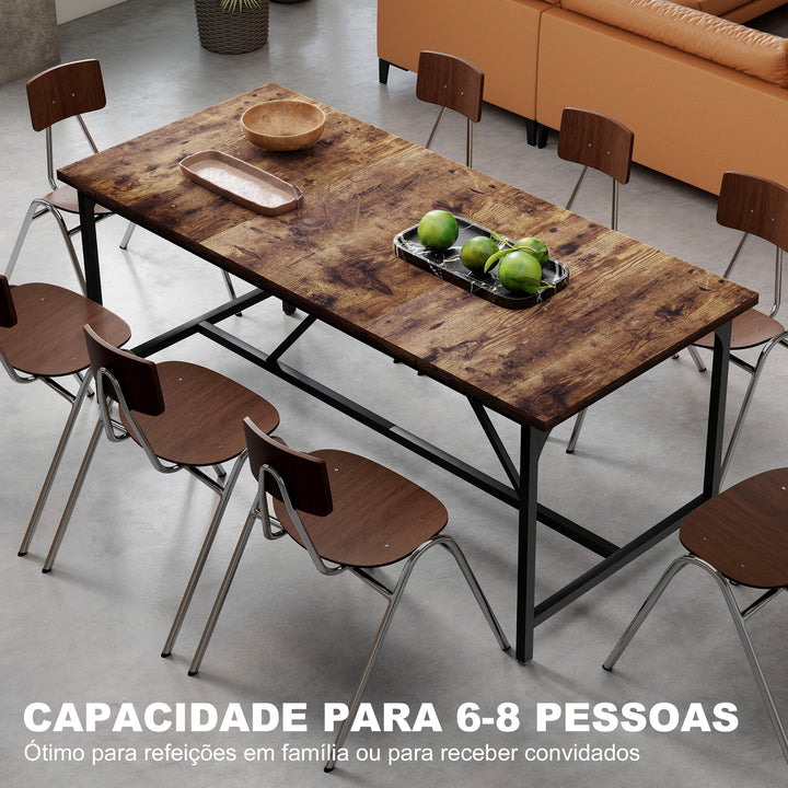 Mesa de Refeição Retangular para 6-8 Pessoas Mesa de Cozinha Industrial com Bancada Grosso e Pés de Metal 180x80x75,5 cm Castanho Rústico