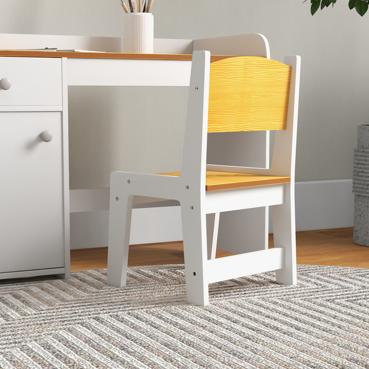 Conjunto de Secretária e Cadeira para Crianças Secretária Infantil com Cadeira Conjunto Infantil de 2 Peças com Gaveta e Armário para Quarto Sala Branco e Natural