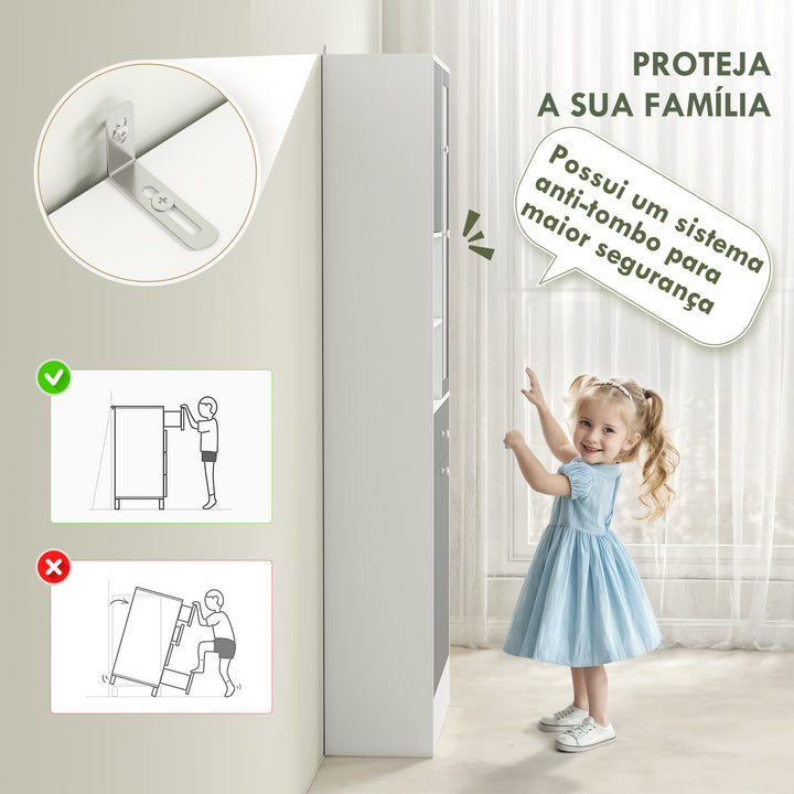 Armário de Casa de Banho com Cesto para Roupa Suja Armário Alto de Casa de Banho Estreito com Espelho Gaveta Compartimentos Abertos e Prateleiras Ajustáveis 62x28,3x181 cm Branco e Cinza