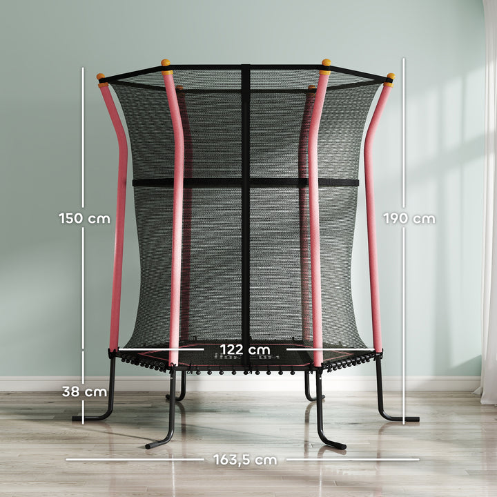 Trampolim para Crianças acima de 3 Anos Cama Elástica Infantil com Rede de Segurança e Estrutura de Aço para Interiores e Exteriores Carga 50kg Ø163,5x190 cm Rosa