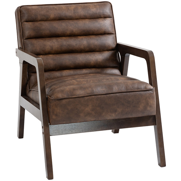 Poltrona Vintage Estofada em Couro Sintético com Almofada Espessa Estrutura em Madeira Maciça para Sala ou Quarto 64x79,5x80 cm Castanho