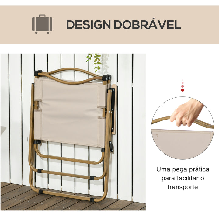 Conjunto de 2 Cadeiras Dobráveis de Campismo Cadeiras Portáteis com Apoios de Braços e Estrutura de Aço Cadeiras para Pesca Jardim Terraço 54x59x78 cm Cáqui