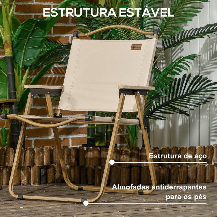 Conjunto de 2 Cadeiras Dobráveis de Campismo Cadeiras Portáteis com Apoios de Braços e Estrutura de Aço Cadeiras para Pesca Jardim Terraço 54x59x78 cm Cáqui