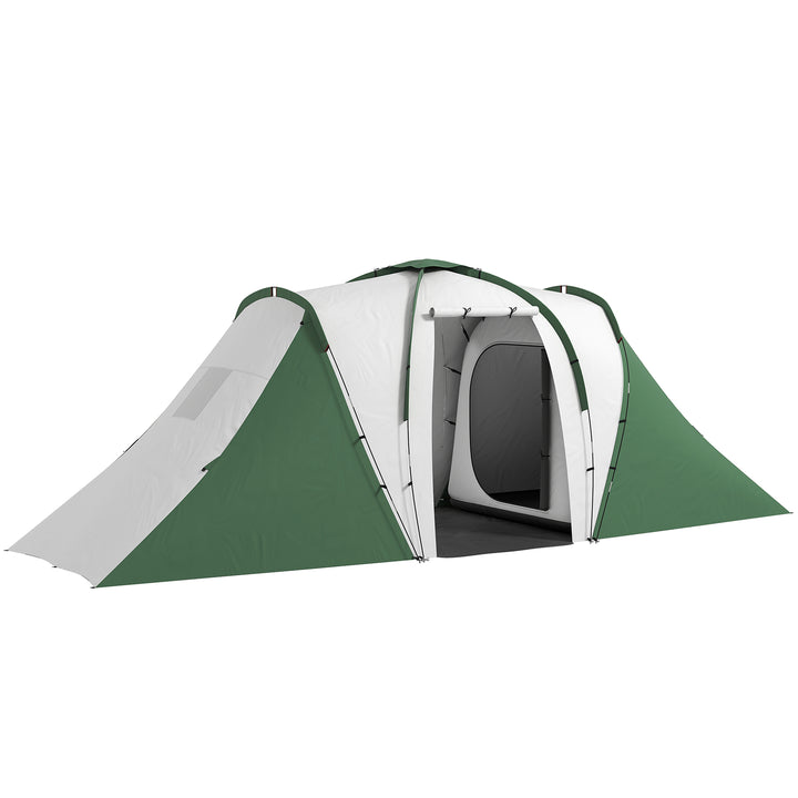 Tenda de Campismo Familiar para 4-6 Pessoas com 2 Dormitórios Tenda de Campismo Grande Impermeável 3000 mm com Bolsa de Transporte 555x225x190 cm Cinza e Verde