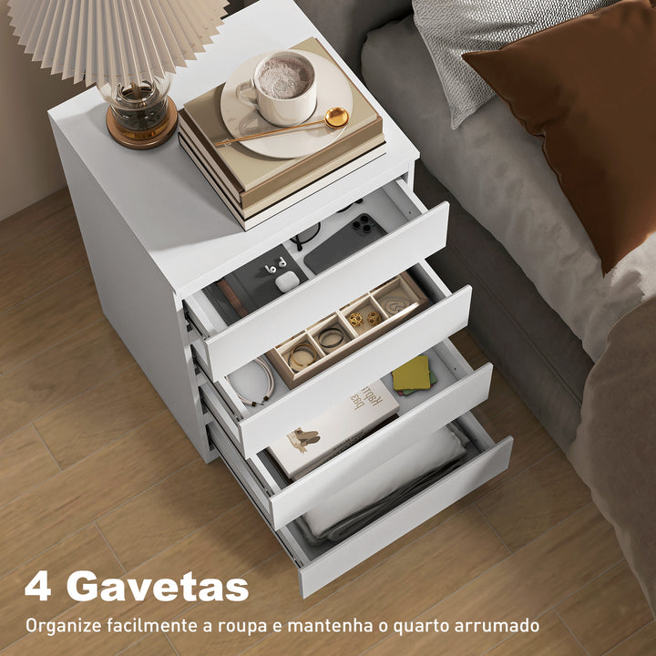 Cómoda com 4 Gavetas com Fecho Suave Cómoda para Quarto Sala de Estar Escritório Estilo Moderno 45x40x68 cm Branco