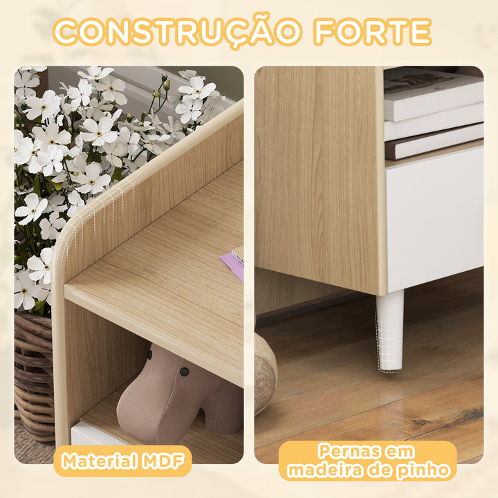Mesa de Cabeceira Infantil de Madeira Mesa de Cabeceira para Crianças acima de 3 Anos com Gaveta Bordas Redondas para Dormitório 40x32,5x40 cm Branco e Madeira