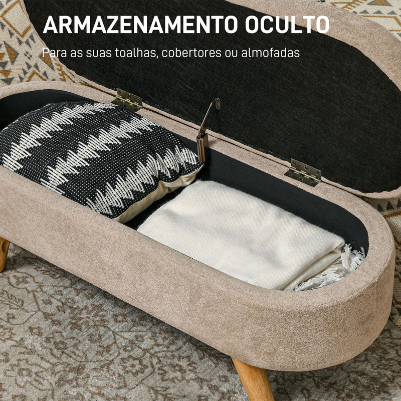 Banco para Pé de Cama Banco de Armazenamento com Pés de Madeira e Assento Acolchoado Carga 120 kg Puff de Armazenamento para Dormitório Entrada Corredor 110x40x43 cm Bege