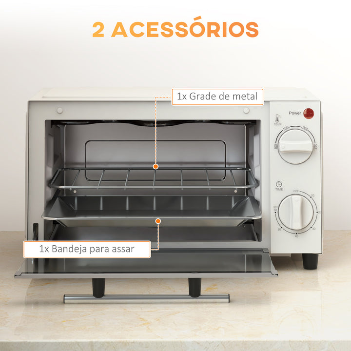 Mini Forno Elétrico 9L Forno Elétrico de Bancada 750W com Temperatura Ajustável até 230°C Temporizador 60 min e Bandeja para Assar Grelha 35x24,6x20 cm Creme