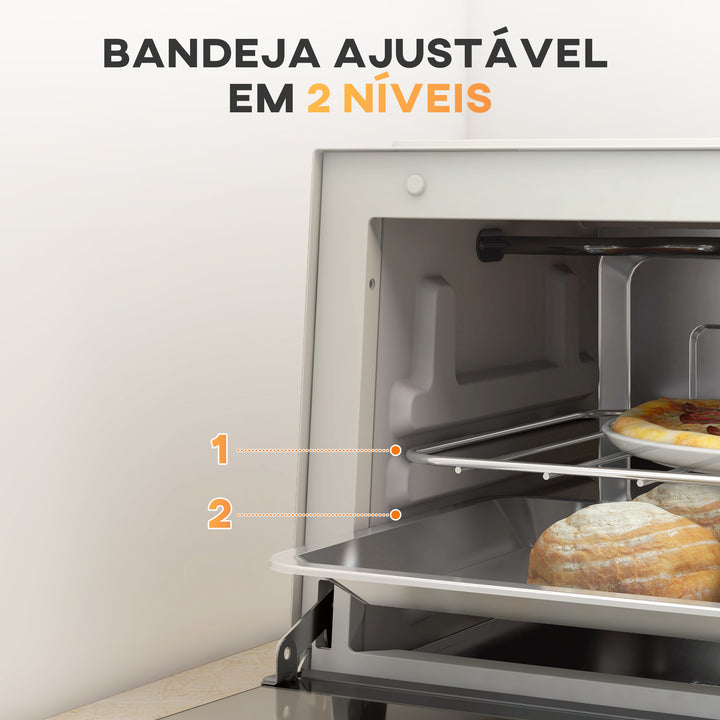 Mini Forno Elétrico 9L Forno Elétrico de Bancada 750W com Temperatura Ajustável até 230°C Temporizador 60 min e Bandeja para Assar Grelha 35x24,6x20 cm Creme