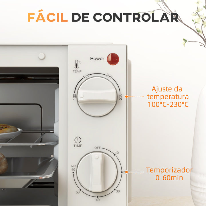 Mini Forno Elétrico 9L Forno Elétrico de Bancada 750W com Temperatura Ajustável até 230°C Temporizador 60 min e Bandeja para Assar Grelha 35x24,6x20 cm Creme
