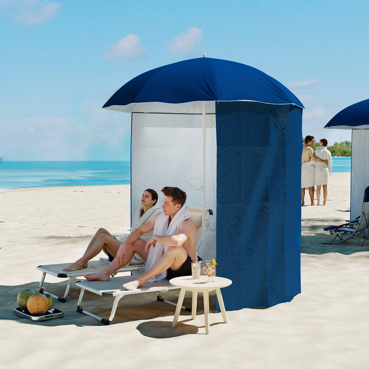 Chapéu de Sol de Praia com Painel Lateral Ø220x220 cm Chapéu de Sol com Manivela Manual 8 Hastes de Aço e Bolsa de Transporte para Jardim Piscina Azul