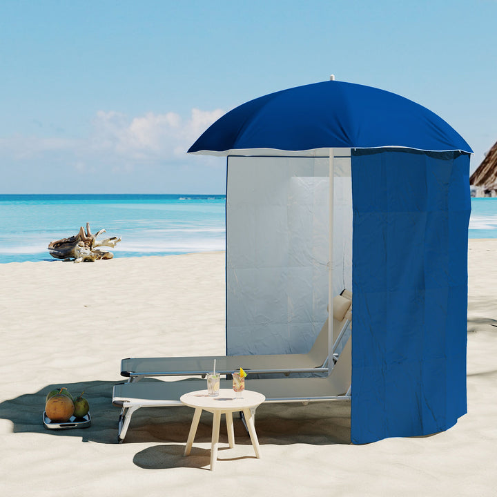 Chapéu de Sol de Praia com Painel Lateral Ø220x220 cm Chapéu de Sol com Manivela Manual 8 Hastes de Aço e Bolsa de Transporte para Jardim Piscina Azul