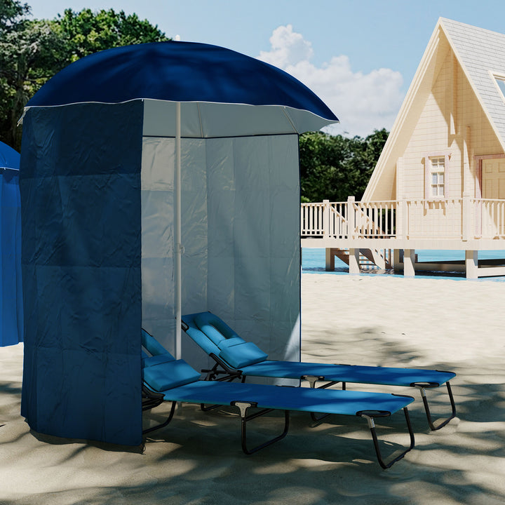 Chapéu de Sol de Praia com Painel Lateral Ø220x220 cm Chapéu de Sol com Manivela Manual 8 Hastes de Aço e Bolsa de Transporte para Jardim Piscina Azul